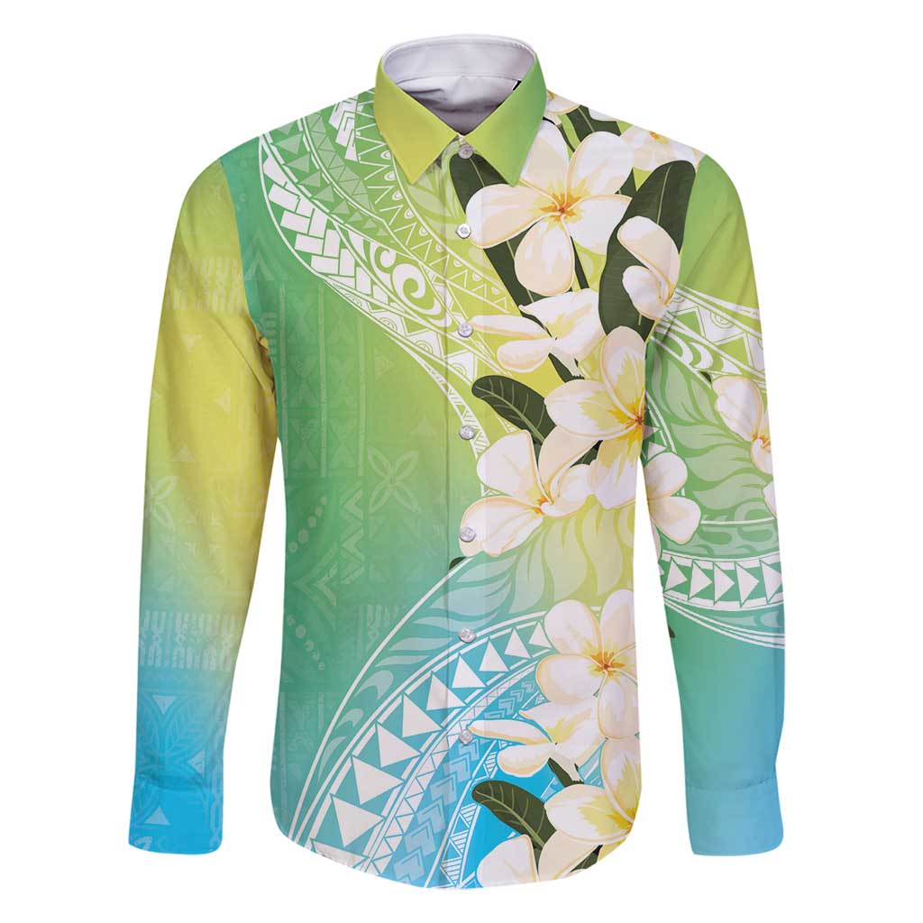 Aloha Hawaii Festive Family Matching Long Sleeve Bodycon Dress and Hawaiian Shirt Frangipani Lace Classic - Summer Vibes LT7 Dad's Shirt - Long Sleeve Blue Green - Polynesian Pride