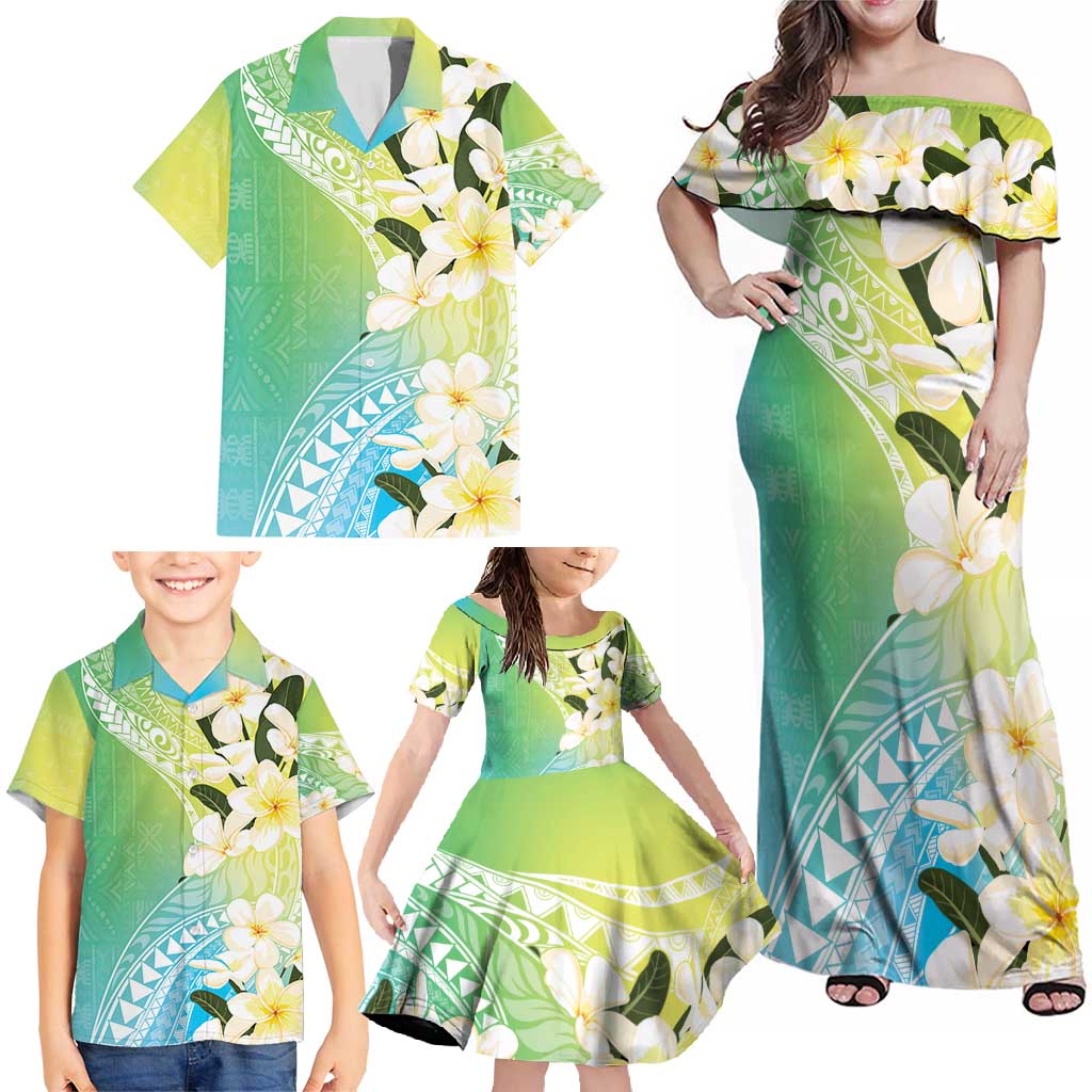 Aloha Hawaii Festive Family Matching Off Shoulder Maxi Dress and Hawaiian Shirt Frangipani Lace Classic - Summer Vibes