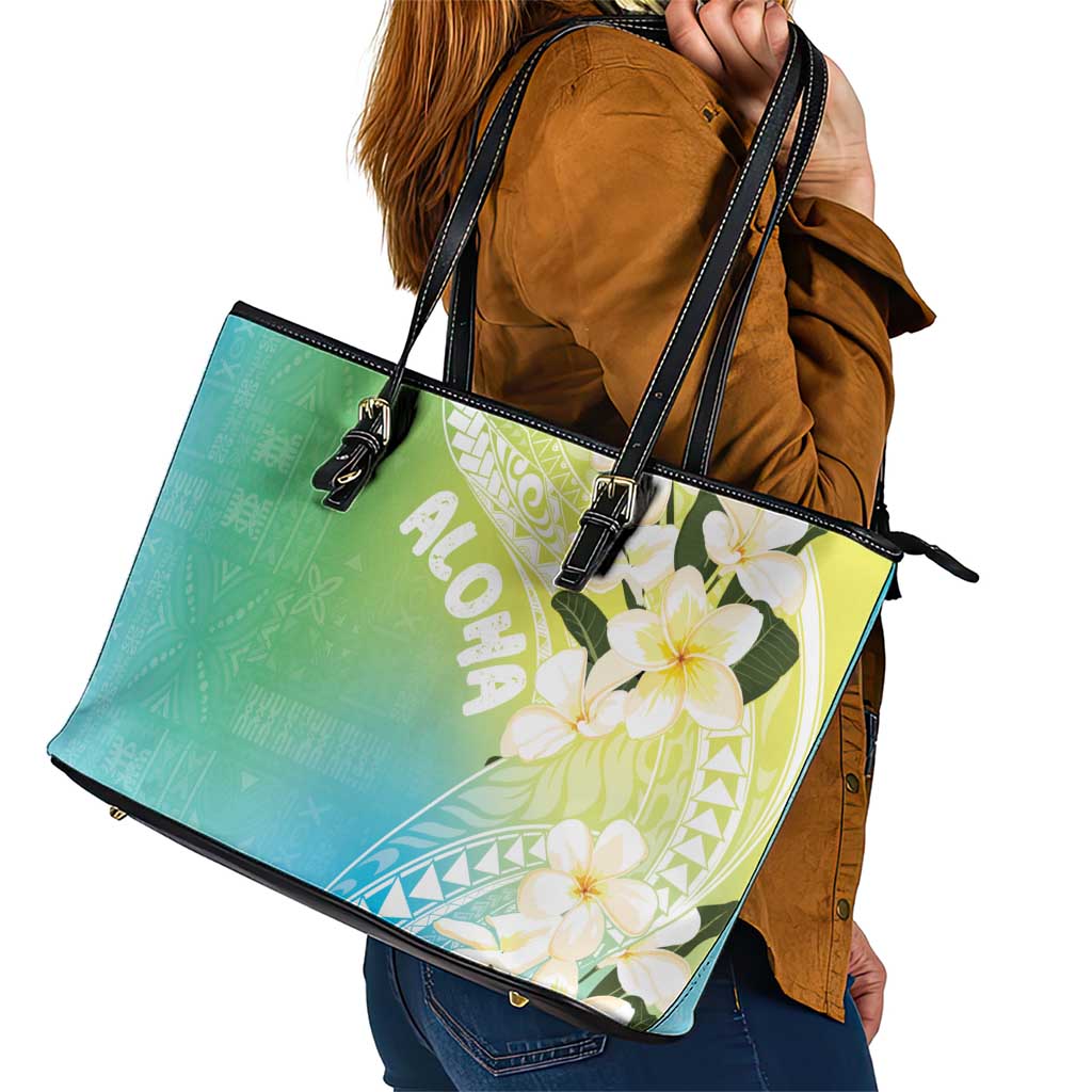 Aloha Hawaii Festive Leather Tote Bag Frangipani Lace Classic - Summer Vibes LT7 - Polynesian Pride
