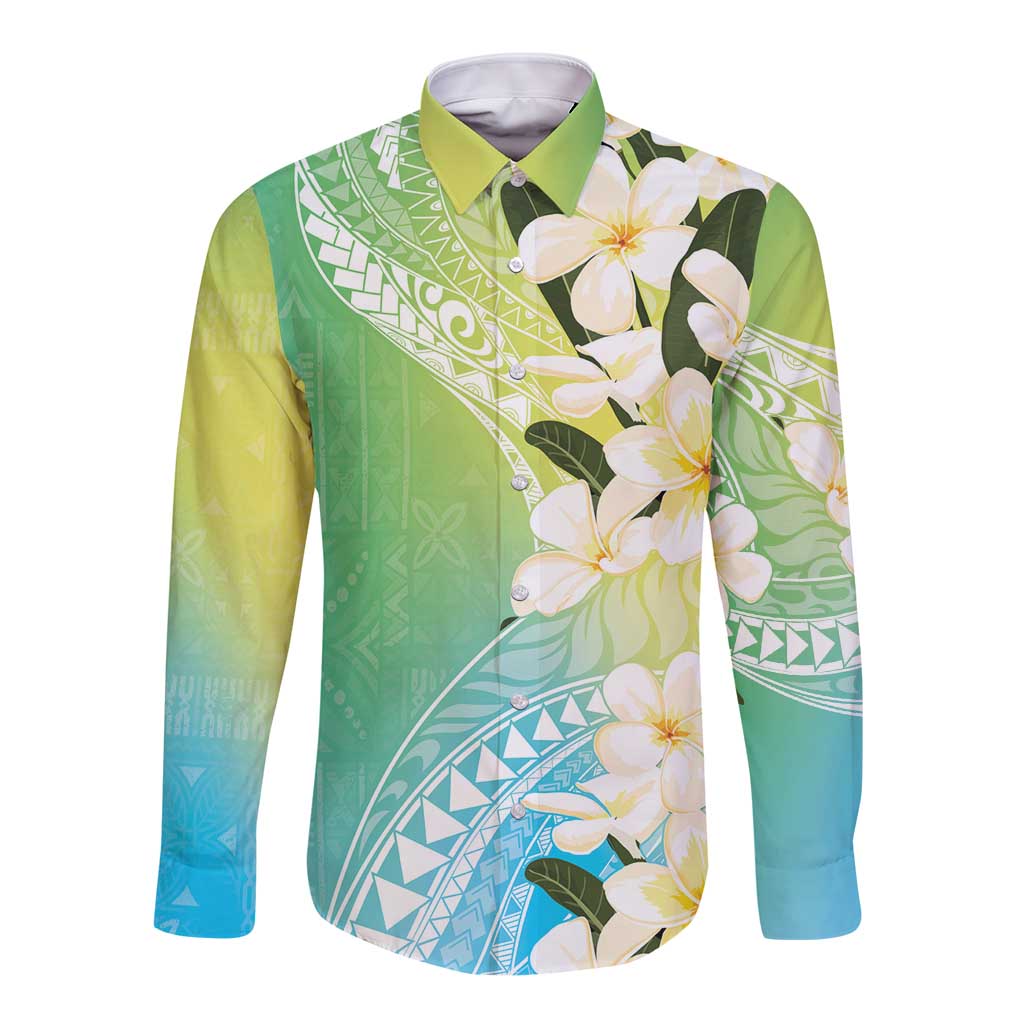 Aloha Hawaii Festive Long Sleeve Button Shirt Frangipani Lace Classic - Summer Vibes