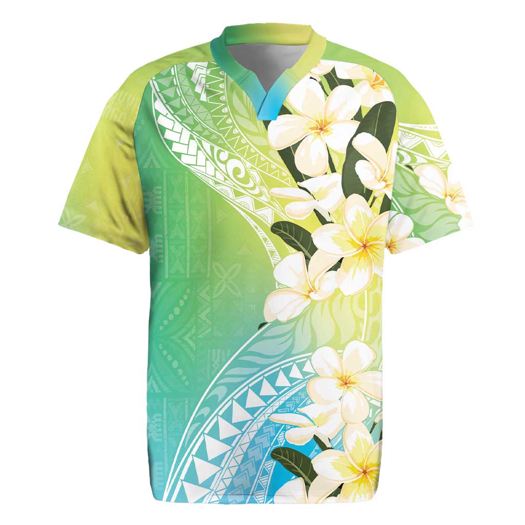 Aloha Hawaii Festive Rugby Jersey Frangipani Lace Classic - Summer Vibes LT7 Blue Green - Polynesian Pride