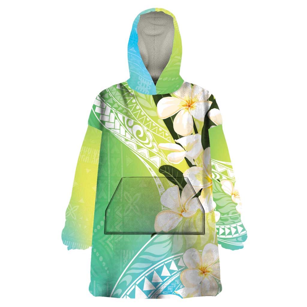 Aloha Hawaii Festive Wearable Blanket Hoodie Frangipani Lace Classic - Summer Vibes LT7 One Size Blue Green - Polynesian Pride