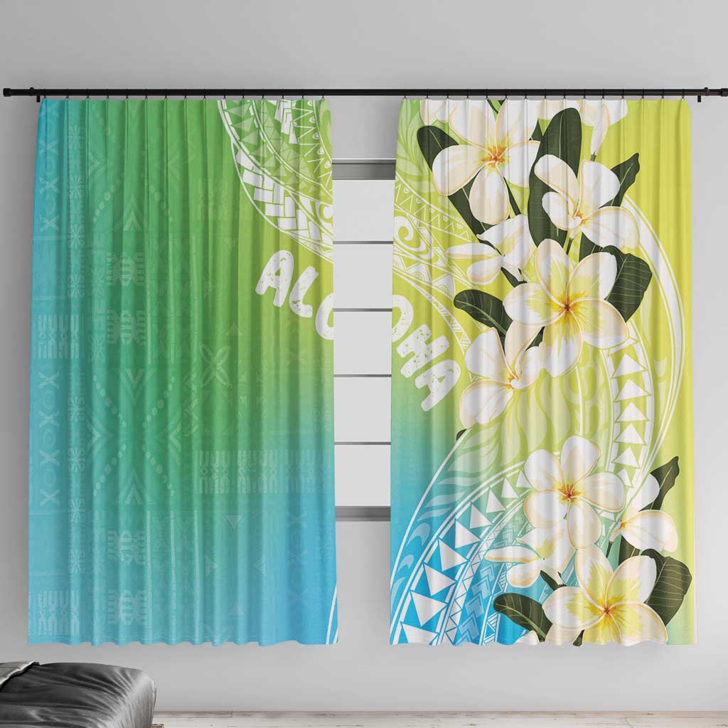Aloha Hawaii Festive Window Curtain Frangipani Lace Classic - Summer Vibes LT7 With Hooks Blue Green - Polynesian Pride
