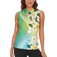 Aloha Hawaii Festive Women Sleeveless Polo Shirt Frangipani Lace Classic - Summer Vibes