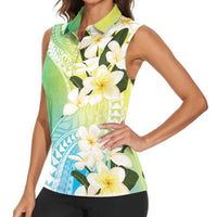 Aloha Hawaii Festive Women Sleeveless Polo Shirt Frangipani Lace Classic - Summer Vibes