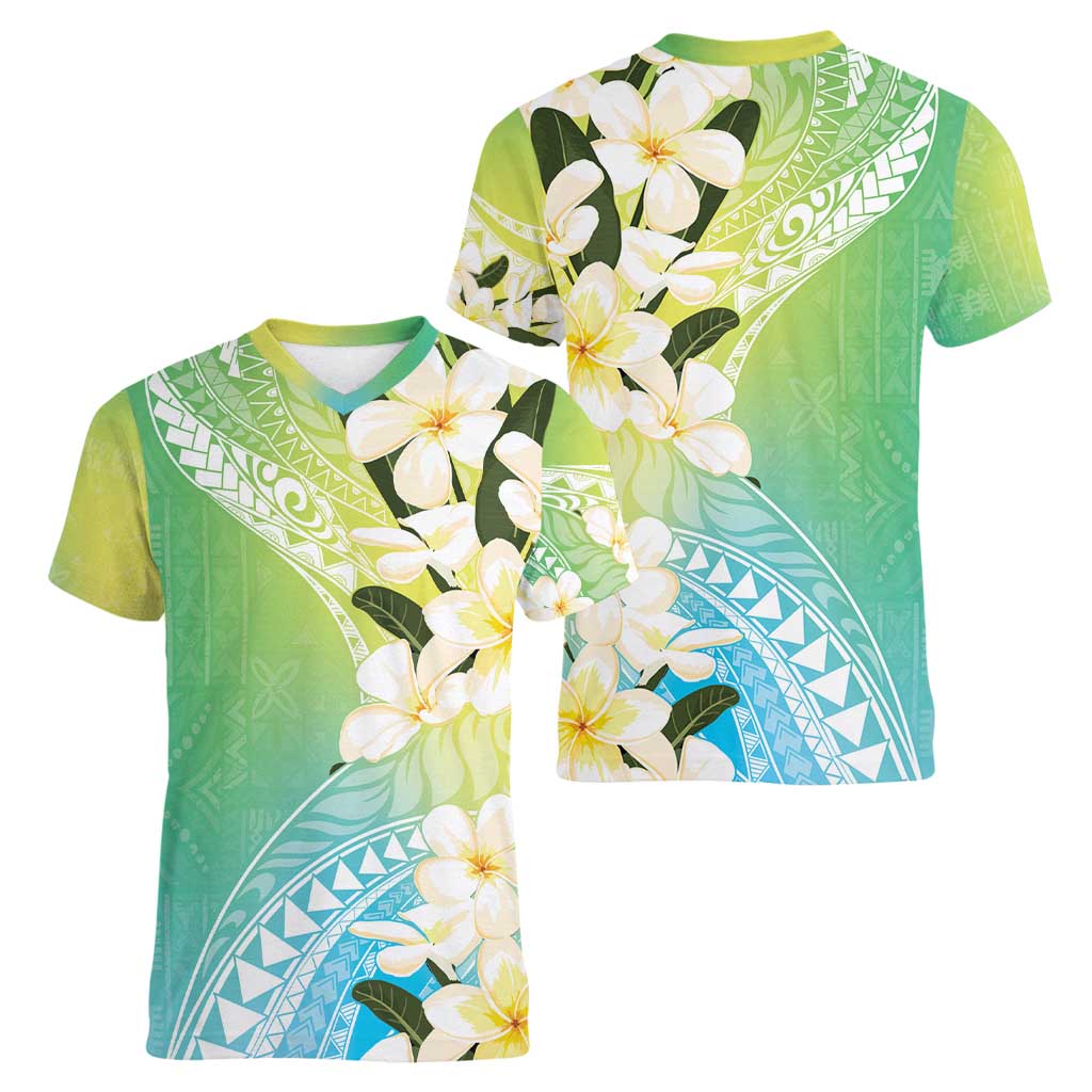 Aloha Hawaii Festive Women V-Neck T-Shirt Frangipani Lace Classic - Summer Vibes