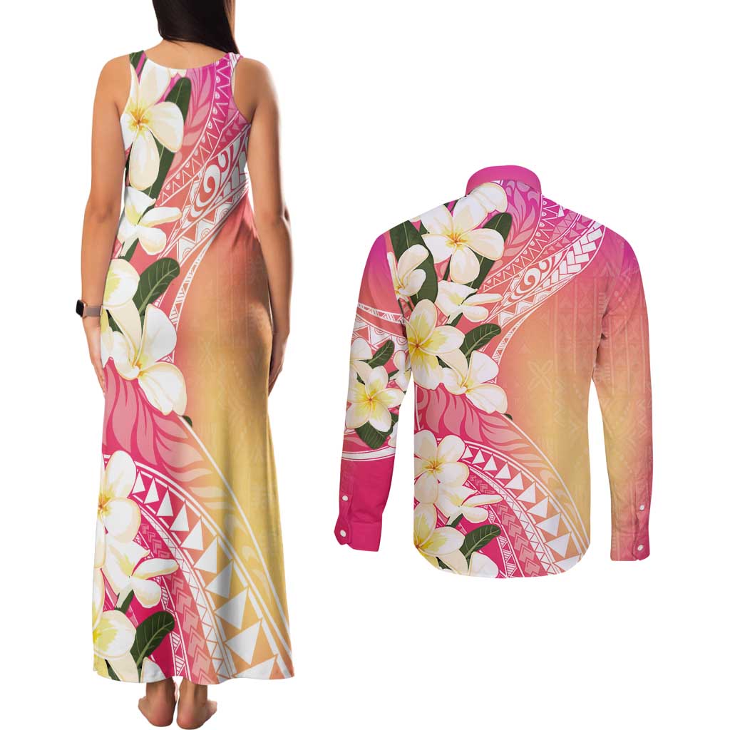 Aloha Hawaii Festive Couples Matching Tank Maxi Dress and Long Sleeve Button Shirt Frangipani Lace Classic - Spring Vibes LT7 - Polynesian Pride