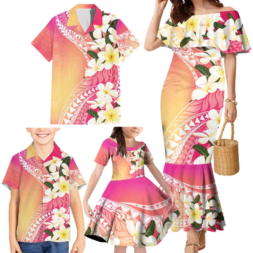 Aloha Hawaii Festive Family Matching Mermaid Dress and Hawaiian Shirt Frangipani Lace Classic - Spring Vibes