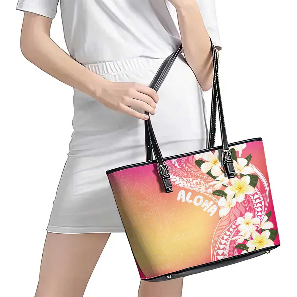Aloha Hawaii Festive Leather Tote Bag Frangipani Lace Classic - Spring Vibes LT7 - Polynesian Pride