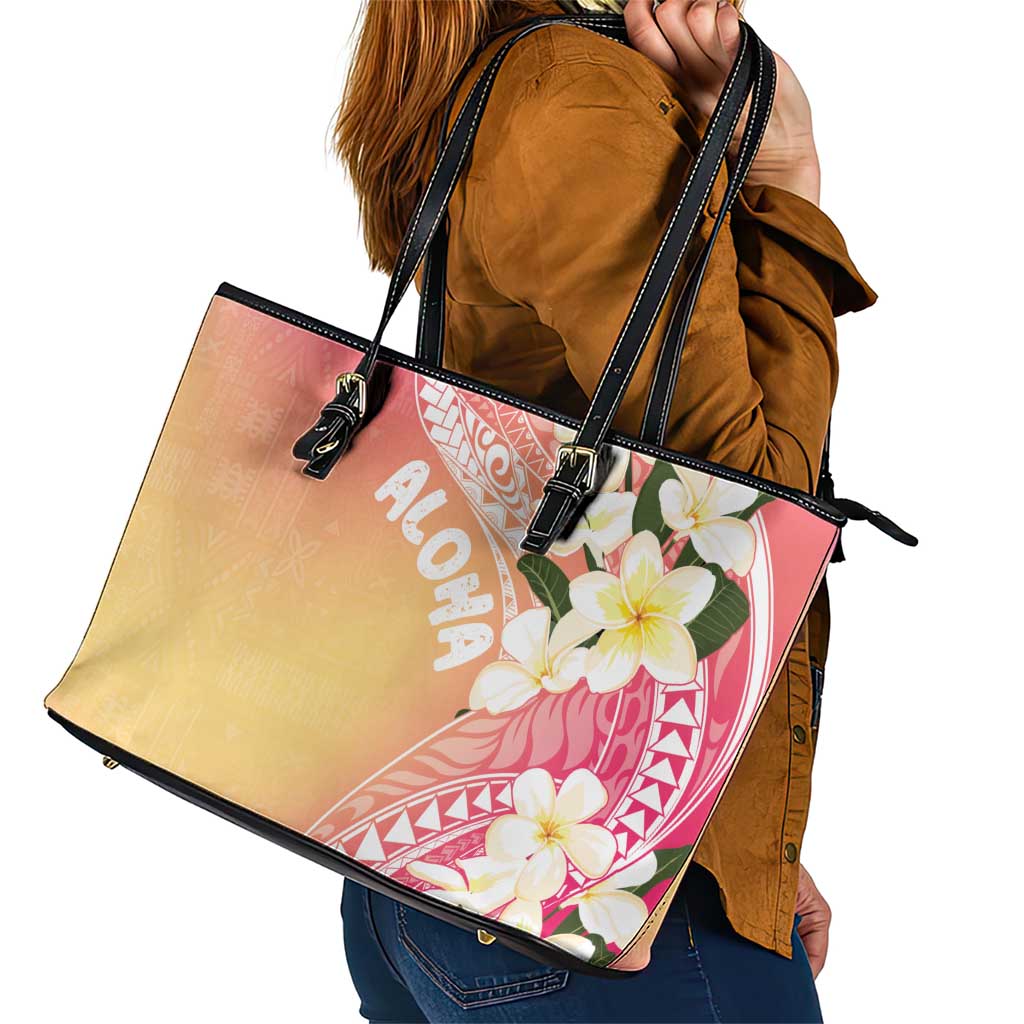 Aloha Hawaii Festive Leather Tote Bag Frangipani Lace Classic - Spring Vibes LT7 - Polynesian Pride