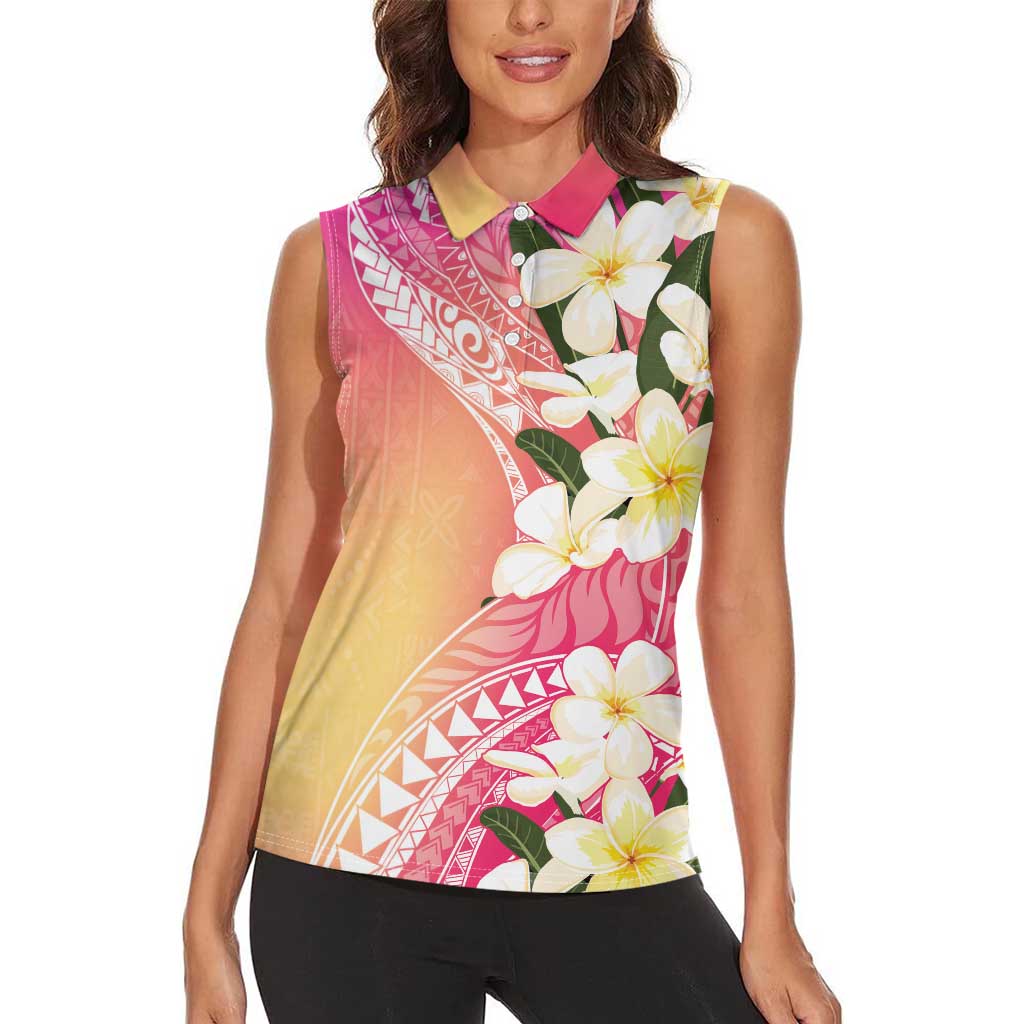 Aloha Hawaii Festive Women Sleeveless Polo Shirt Frangipani Lace Classic - Spring Vibes