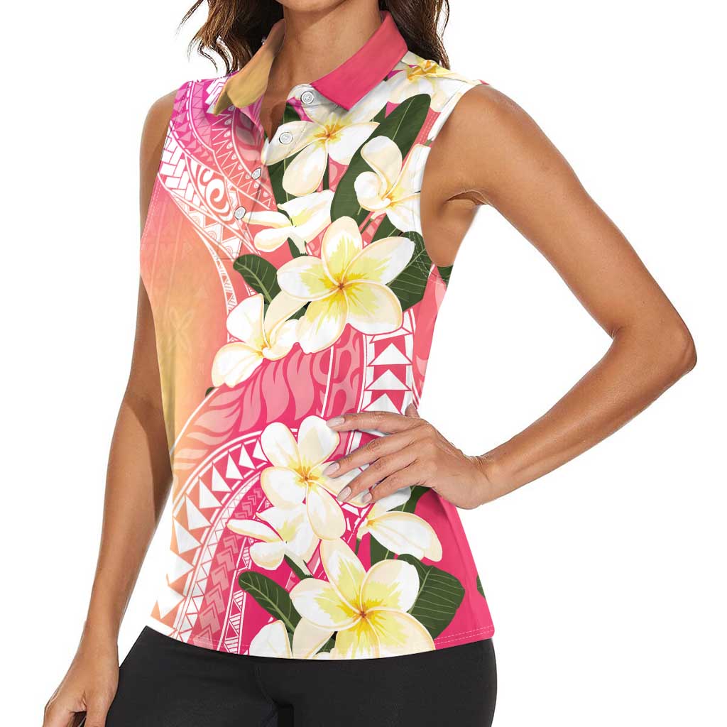 Aloha Hawaii Festive Women Sleeveless Polo Shirt Frangipani Lace Classic - Spring Vibes