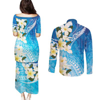 Aloha Hawaii Festive Couples Matching Puletasi and Long Sleeve Button Shirt Frangipani Lace Classic - Oceanic LT7 - Polynesian Pride