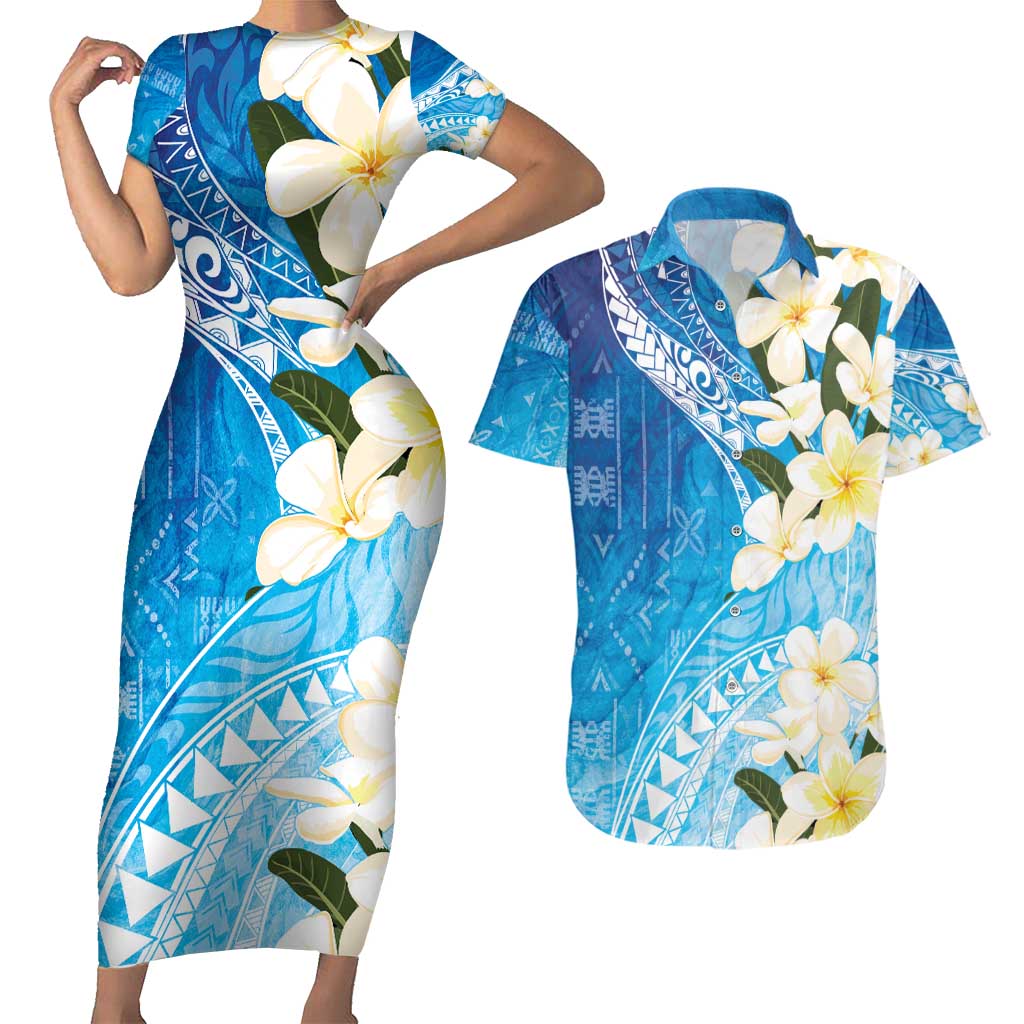 Aloha Hawaii Festive Couples Matching Short Sleeve Bodycon Dress and Hawaiian Shirt Frangipani Lace Classic - Oceanic LT7 Navy - Polynesian Pride