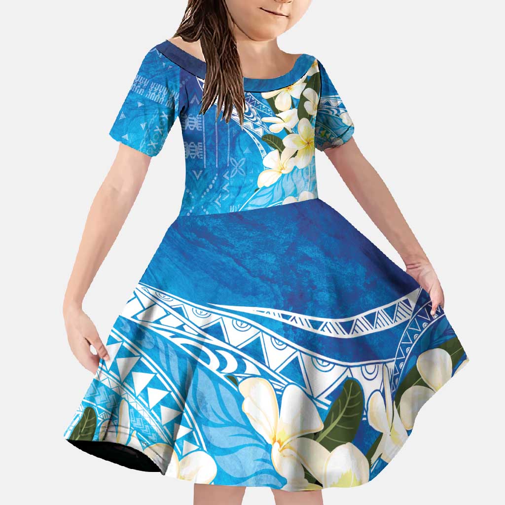 Aloha Hawaii Festive Family Matching Mermaid Dress and Hawaiian Shirt Frangipani Lace Classic - Oceanic LT7 Daughter's Dress Navy - Polynesian Pride