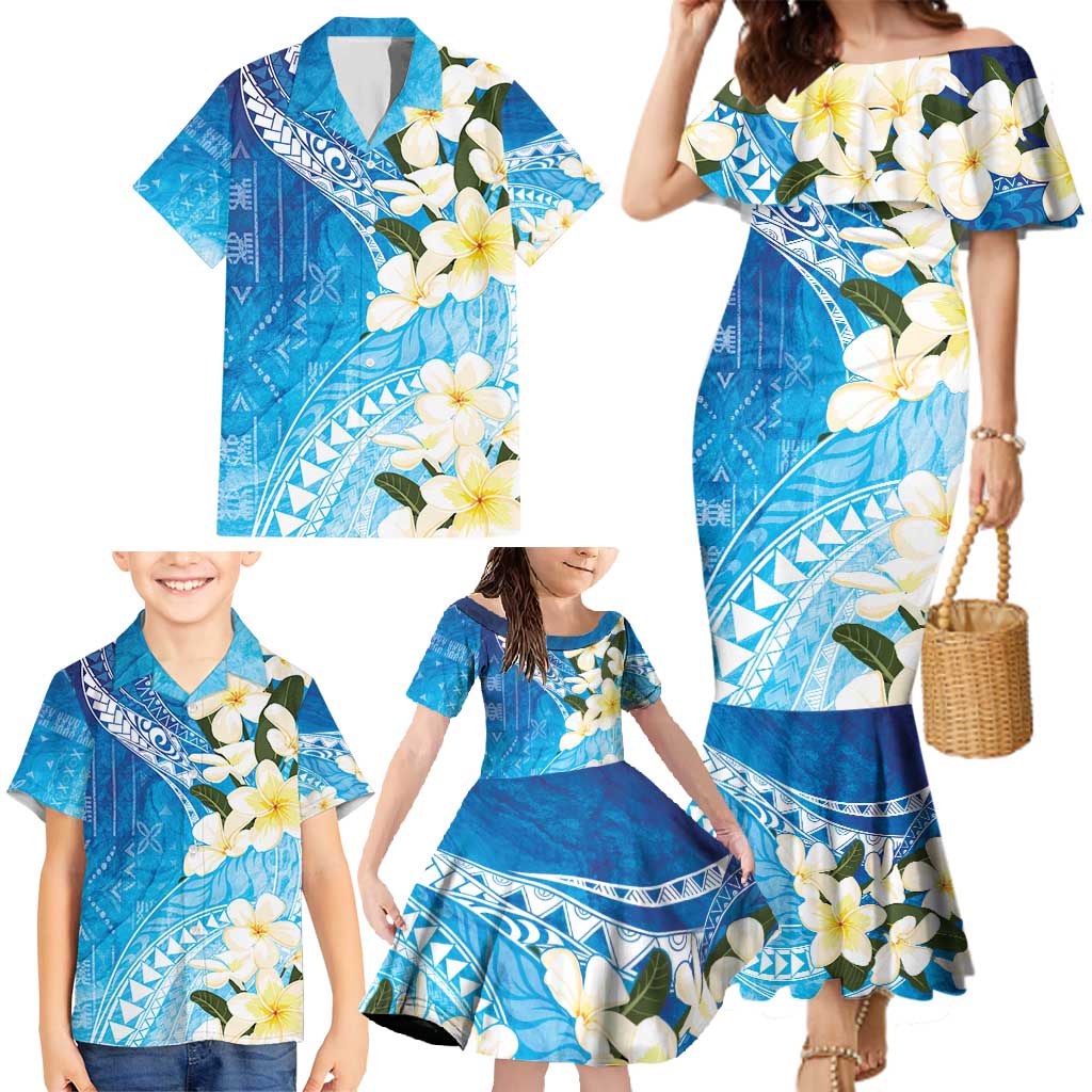 Aloha Hawaii Festive Family Matching Mermaid Dress and Hawaiian Shirt Frangipani Lace Classic - Oceanic