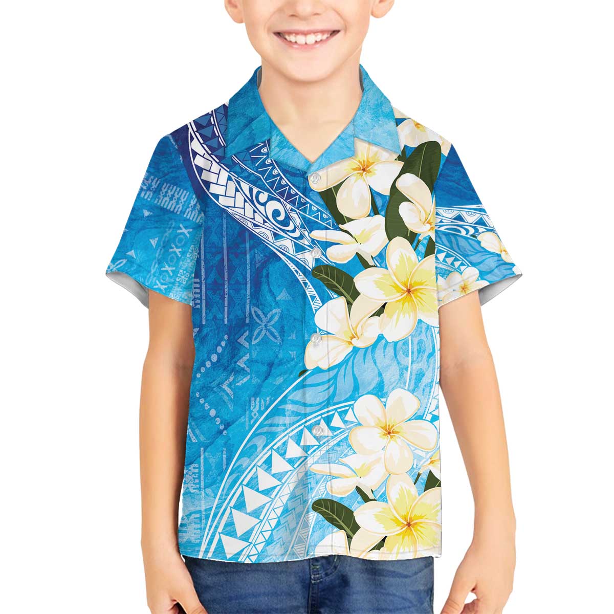 Aloha Hawaii Festive Family Matching Off Shoulder Short Dress and Hawaiian Shirt Frangipani Lace Classic - Oceanic