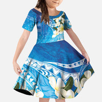 Aloha Hawaii Festive Family Matching Summer Maxi Dress and Hawaiian Shirt Frangipani Lace Classic - Oceanic LT7 Daughter's Dress Navy - Polynesian Pride