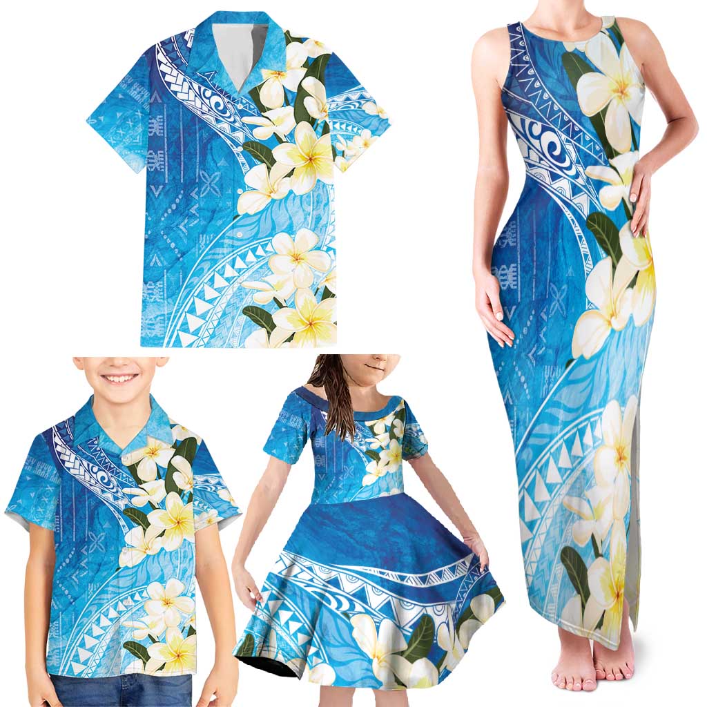 Aloha Hawaii Festive Family Matching Tank Maxi Dress and Hawaiian Shirt Frangipani Lace Classic - Oceanic