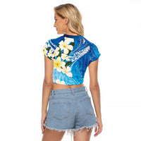 Aloha Hawaii Festive Raglan Cropped T Shirt Frangipani Lace Classic - Oceanic