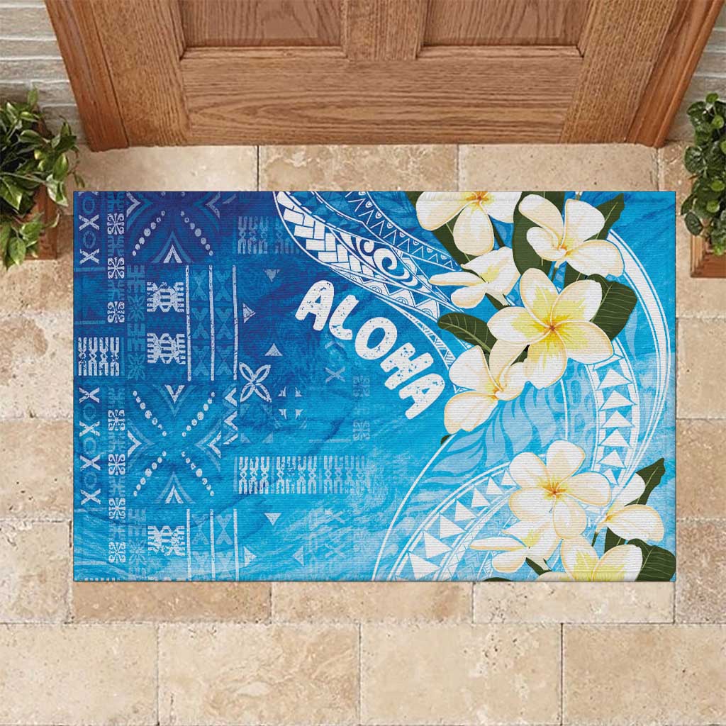 Aloha Hawaii Festive Rubber Doormat Frangipani Lace Classic - Oceanic LT7 Navy - Polynesian Pride