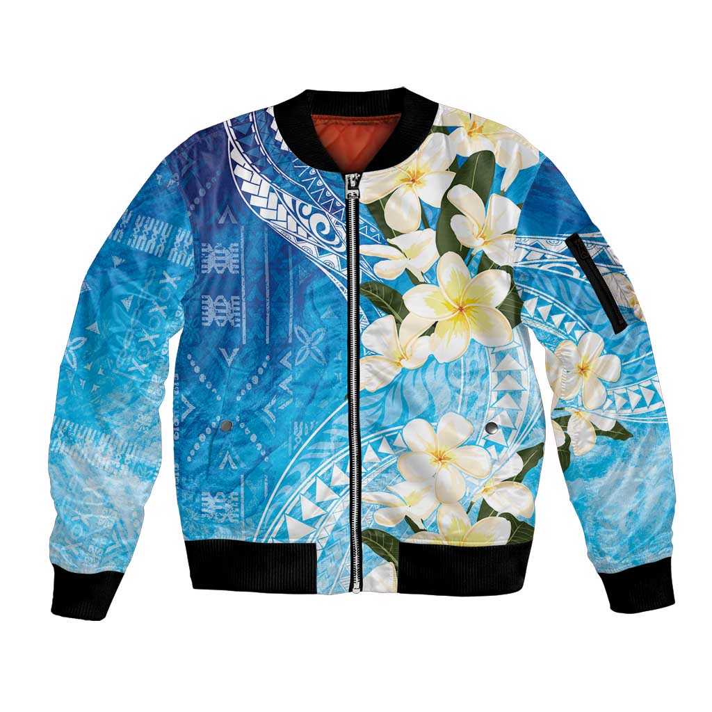 Aloha Hawaii Festive Sleeve Zip Bomber Jacket Frangipani Lace Classic - Oceanic