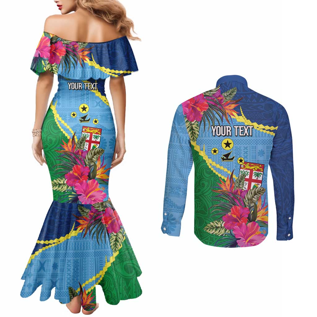 Personalized Malampa Fiji Day Together We Grow Couples Matching Mermaid Dress and Long Sleeve Button Shirt Special Tapa Mix - Polynesian Pride