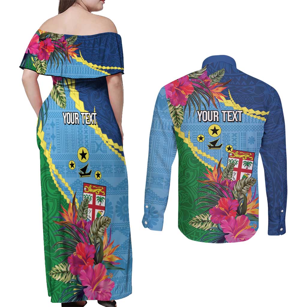 Personalized Malampa Fiji Day Together We Grow Couples Matching Off Shoulder Maxi Dress and Long Sleeve Button Shirt Special Tapa Mix - Polynesian Pride