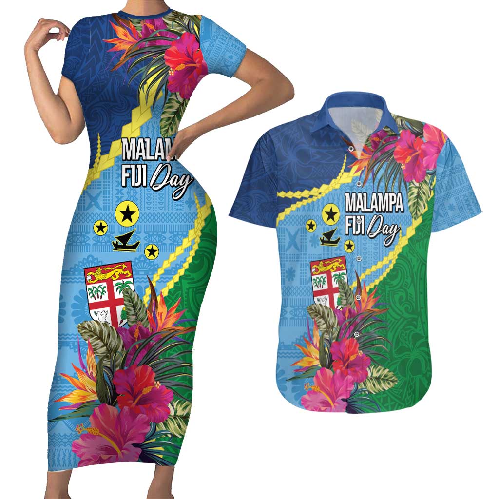 Personalized Malampa Fiji Day Together We Grow Couples Matching Short Sleeve Bodycon Dress and Hawaiian Shirt Special Tapa Mix - Polynesian Pride