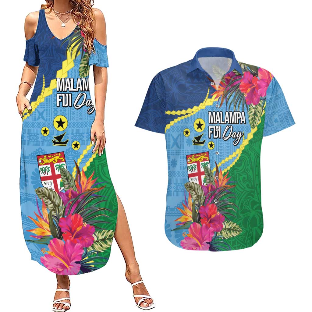 Personalized Malampa Fiji Day Together We Grow Couples Matching Summer Maxi Dress and Hawaiian Shirt Special Tapa Mix - Polynesian Pride