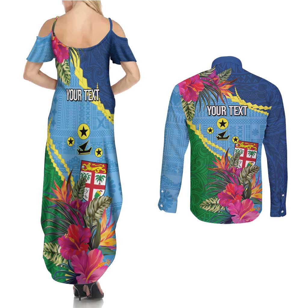 Personalized Malampa Fiji Day Together We Grow Couples Matching Summer Maxi Dress and Long Sleeve Button Shirt Special Tapa Mix - Polynesian Pride