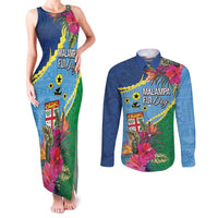 Personalized Malampa Fiji Day Together We Grow Couples Matching Tank Maxi Dress and Long Sleeve Button Shirt Special Tapa Mix - Polynesian Pride