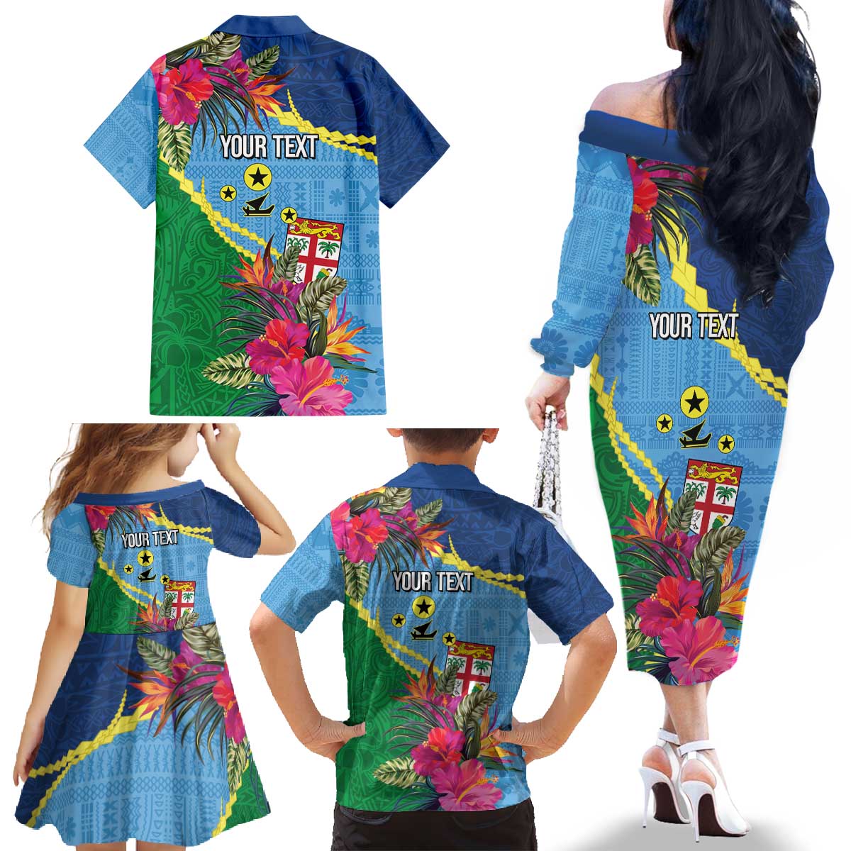 Personalized Malampa Fiji Day Together We Grow Family Matching Off The Shoulder Long Sleeve Dress and Hawaiian Shirt Special Tapa Mix - Polynesian Pride