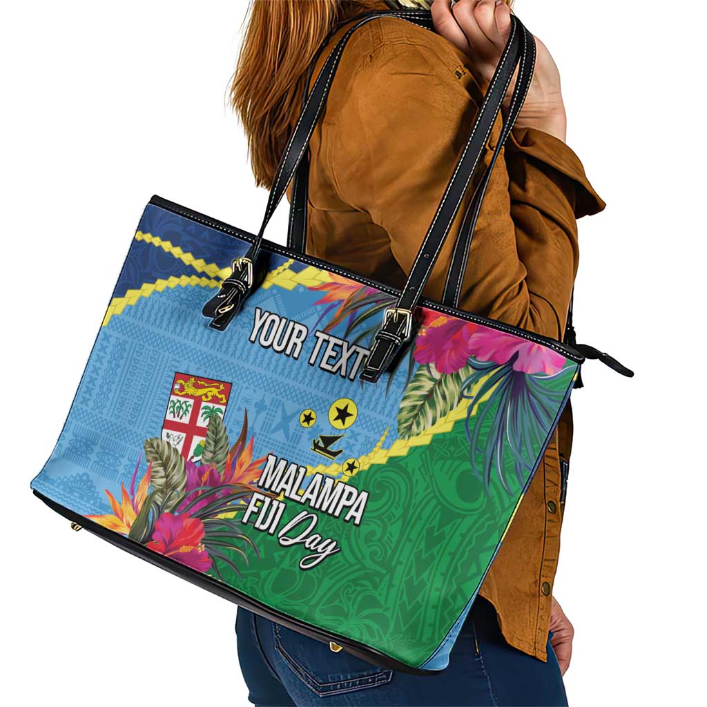 Personalized Malampa Fiji Day Together We Grow Leather Tote Bag Special Tapa Mix - Polynesian Pride