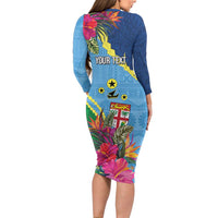 Personalized Malampa Fiji Day Together We Grow Long Sleeve Bodycon Dress Special Tapa Mix - Polynesian Pride