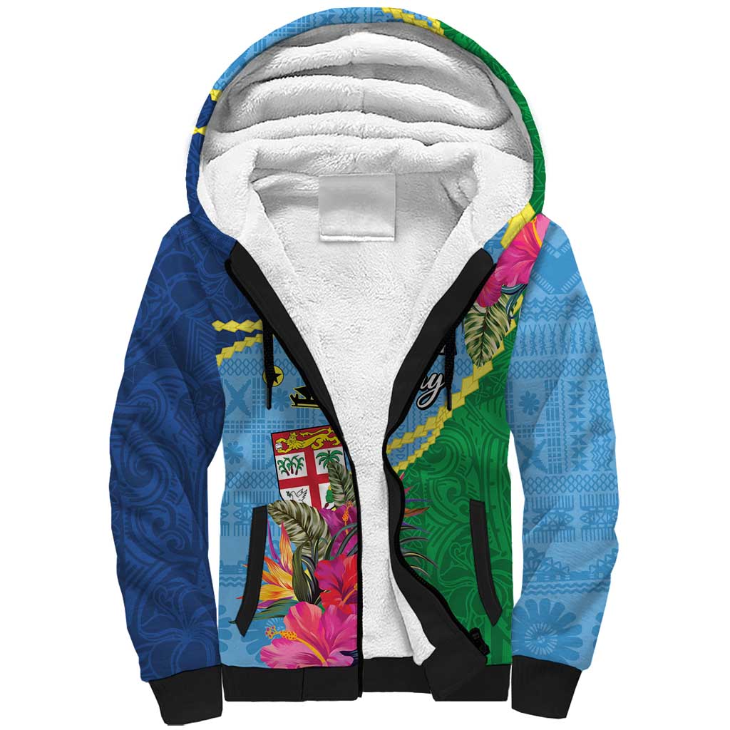 Personalized Malampa Fiji Day Together We Grow Sherpa Hoodie Special Tapa Mix - Polynesian Pride