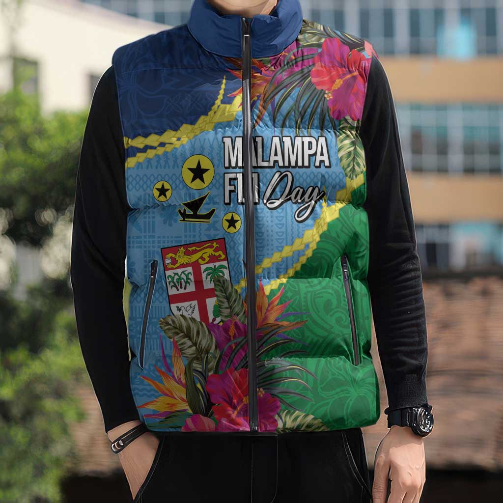 Personalized Malampa Fiji Day Together We Grow Sleeveless Puffer Jacket Special Tapa Mix - Polynesian Pride