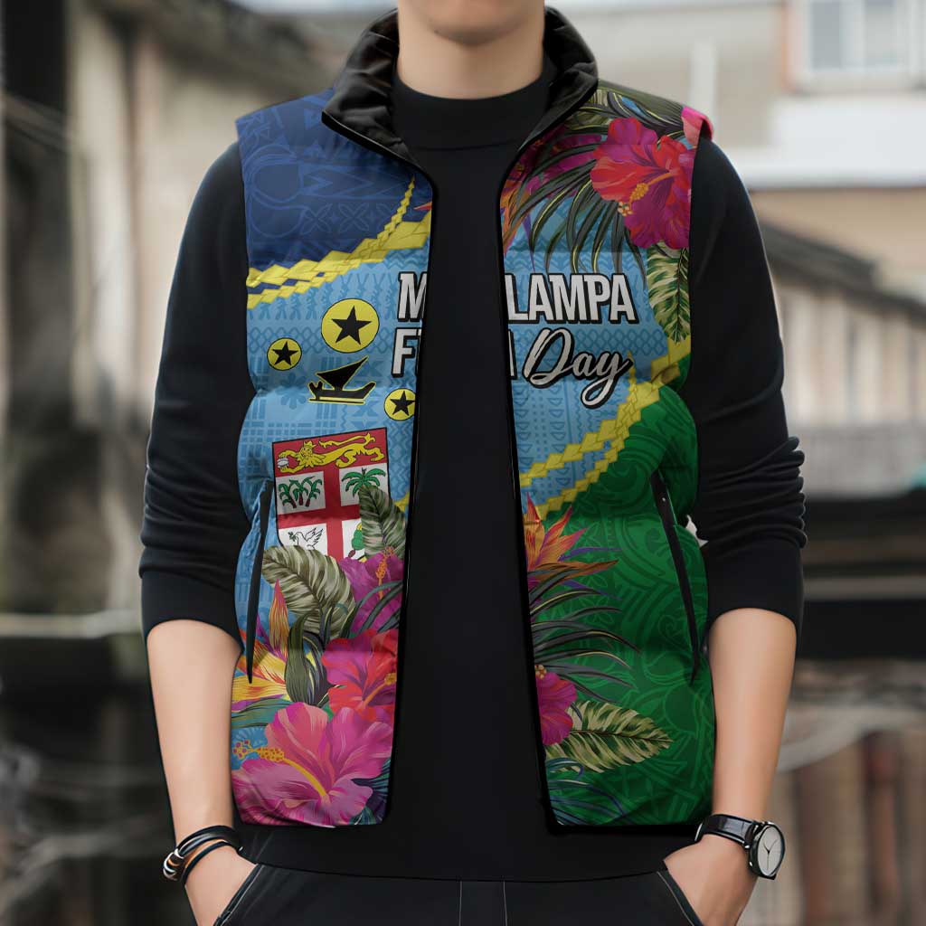 Personalized Malampa Fiji Day Together We Grow Sleeveless Puffer Jacket Special Tapa Mix - Polynesian Pride