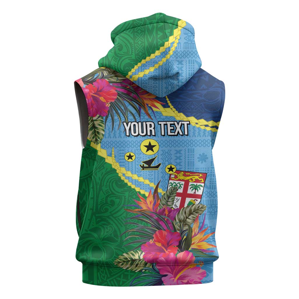 Personalized Malampa Fiji Day Together We Grow Sleeveless Zip Hoodie Special Tapa Mix - Polynesian Pride