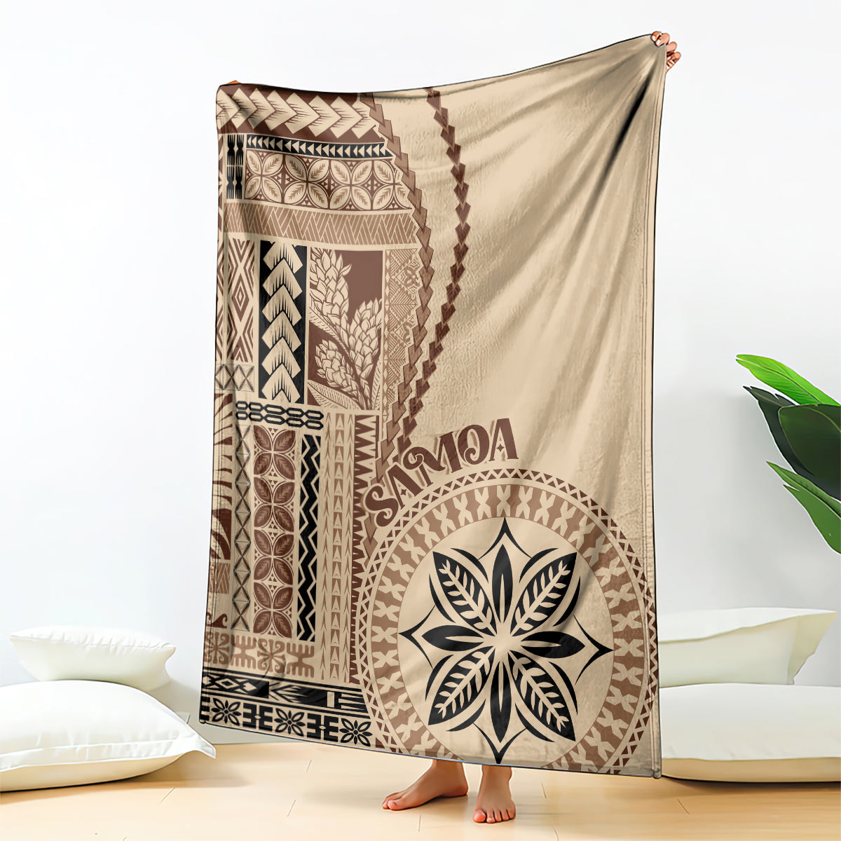 Samoa Siapo Motif Blanket Classic Style LT7 Beige - Polynesian Pride