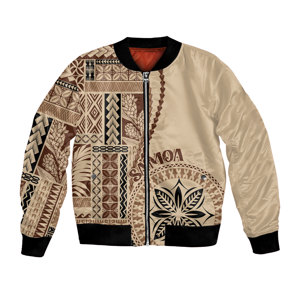 Samoa Siapo Motif Bomber Jacket Classic Style LT7 Unisex Beige - Polynesian Pride