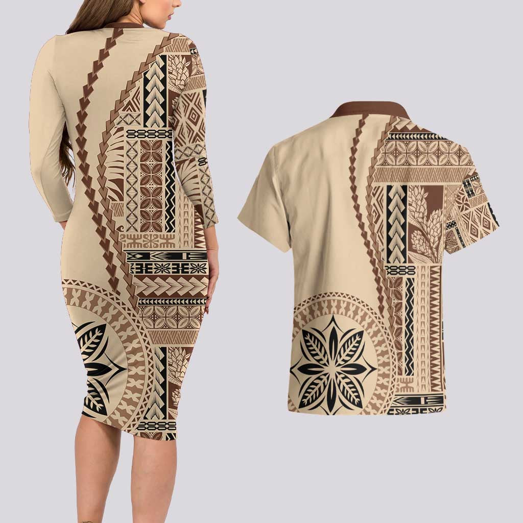 Samoa Siapo Motif Couples Matching Long Sleeve Bodycon Dress and Hawaiian Shirt Classic Style LT7