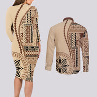 Samoa Siapo Motif Couples Matching Long Sleeve Bodycon Dress and Long Sleeve Button Shirt Classic Style LT7 - Polynesian Pride