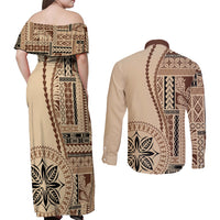 Samoa Siapo Motif Couples Matching Off Shoulder Maxi Dress and Long Sleeve Button Shirt Classic Style LT7 - Polynesian Pride