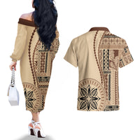 Samoa Siapo Motif Couples Matching Off The Shoulder Long Sleeve Dress and Hawaiian Shirt Classic Style LT7 - Polynesian Pride