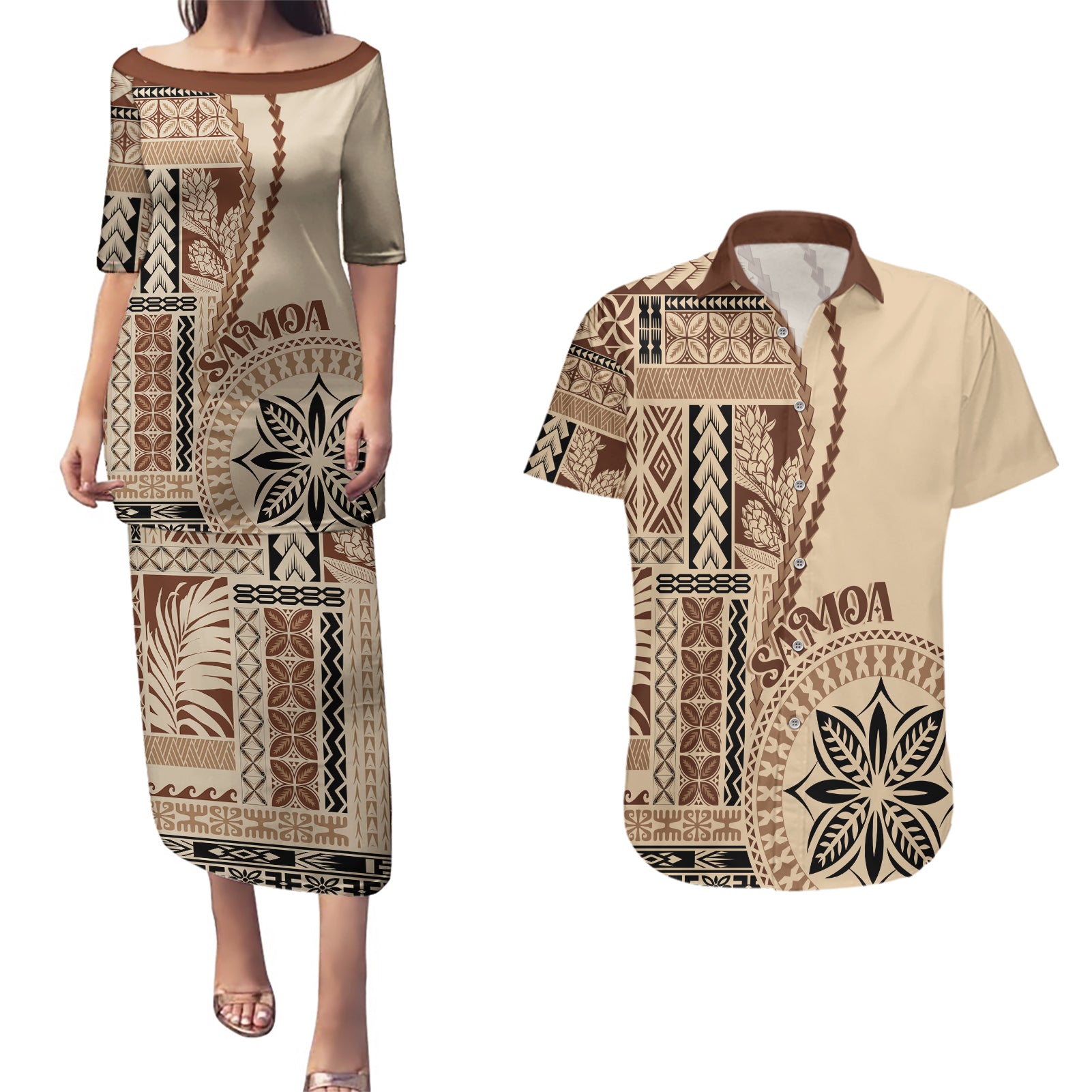 samoa-siapo-motif-couples-matching-puletasi-dress-and-hawaiian-shirt-classic-style