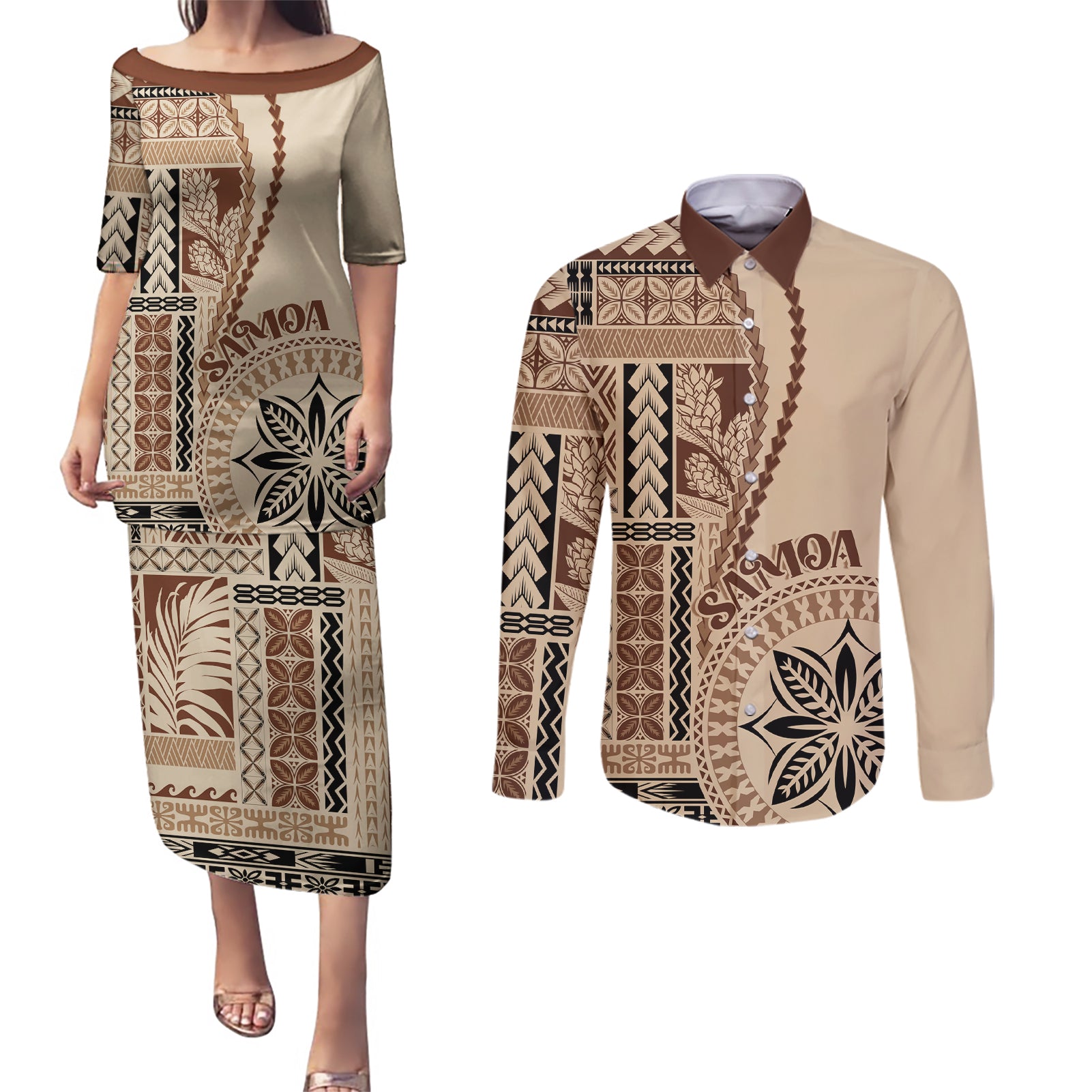 samoa-siapo-motif-couples-matching-puletasi-dress-and-long-sleeve-button-shirt-classic-style