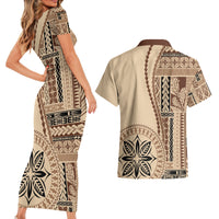 Samoa Siapo Motif Couples Matching Short Sleeve Bodycon Dress and Hawaiian Shirt Classic Style LT7 - Polynesian Pride