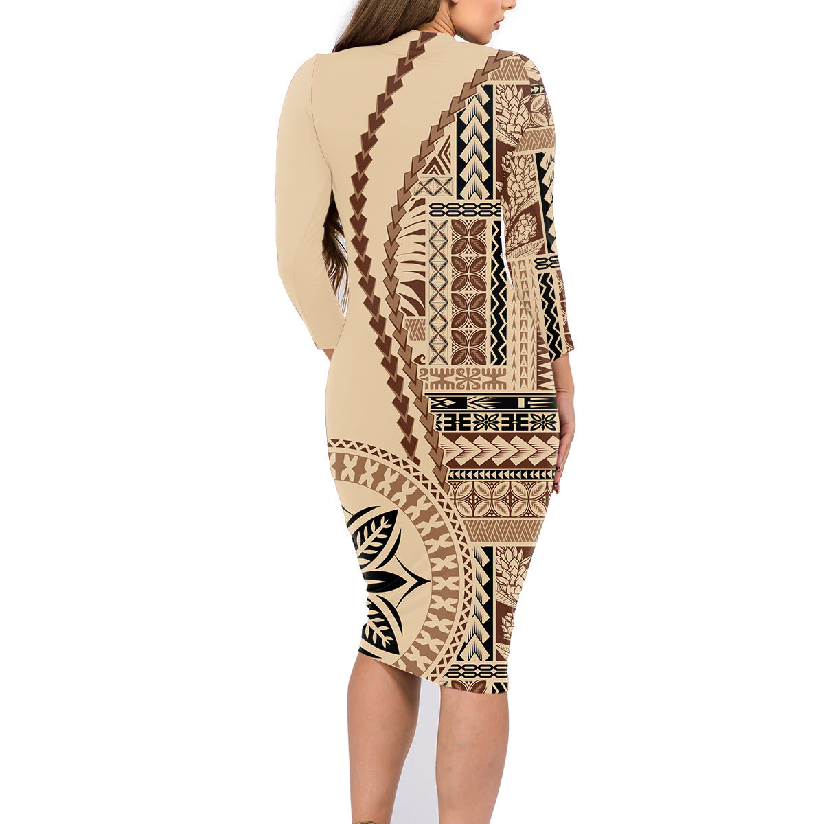 samoa-siapo-motif-family-matching-long-sleeve-bodycon-dress-and-hawaiian-shirt-classic-style