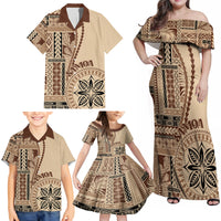 Samoa Siapo Motif Family Matching Off Shoulder Maxi Dress and Hawaiian Shirt Classic Style LT7 - Polynesian Pride
